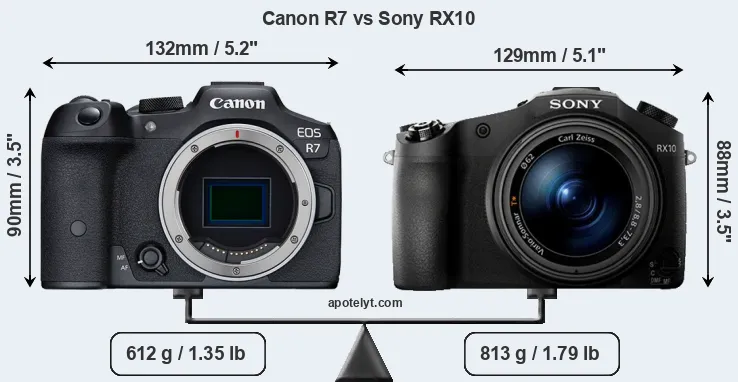Size Canon R7 vs Sony RX10