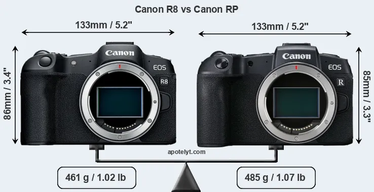 Size Canon R8 vs Canon RP
