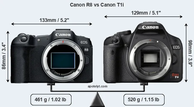 Size Canon R8 vs Canon T1i
