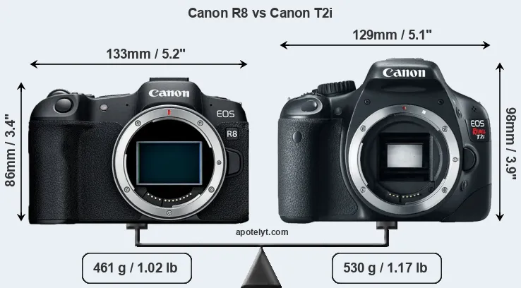 Size Canon R8 vs Canon T2i