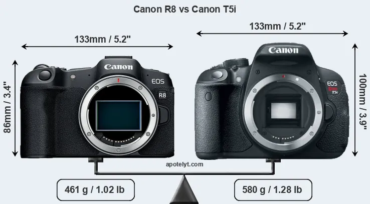 Size Canon R8 vs Canon T5i