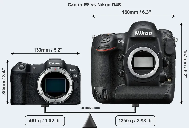 Size Canon R8 vs Nikon D4S