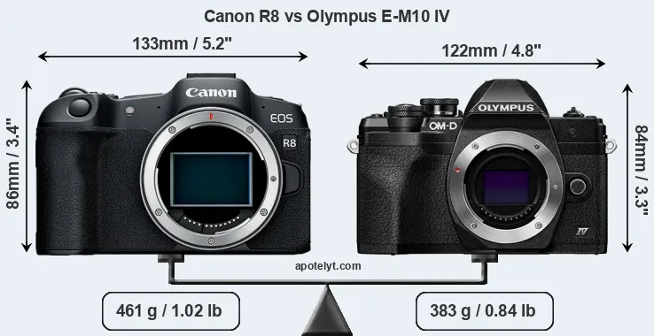 Size Canon R8 vs Olympus E-M10 IV