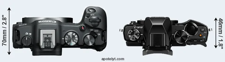 Compare R8 versus E-M10 top