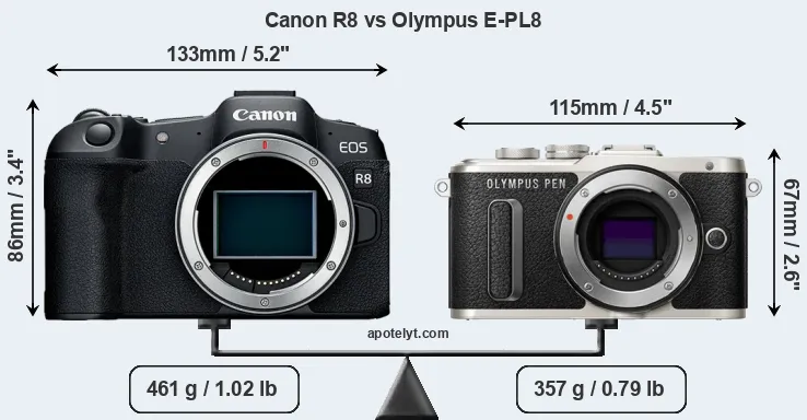 Size Canon R8 vs Olympus E-PL8