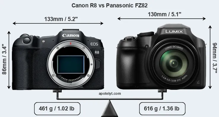 Size Canon R8 vs Panasonic FZ82