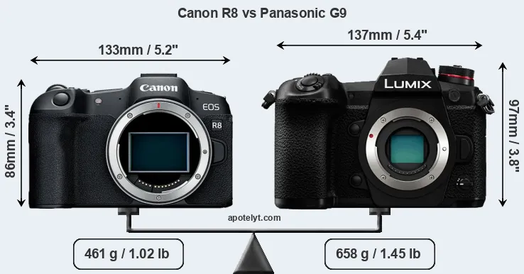 Size Canon R8 vs Panasonic G9