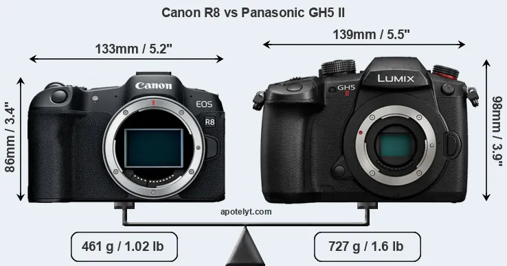 Size Canon R8 vs Panasonic GH5 II