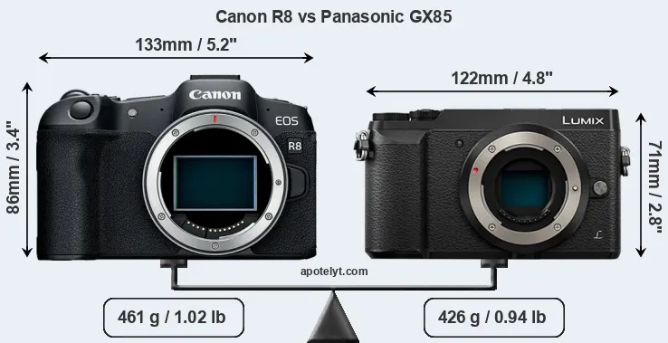 Size Canon R8 vs Panasonic GX85