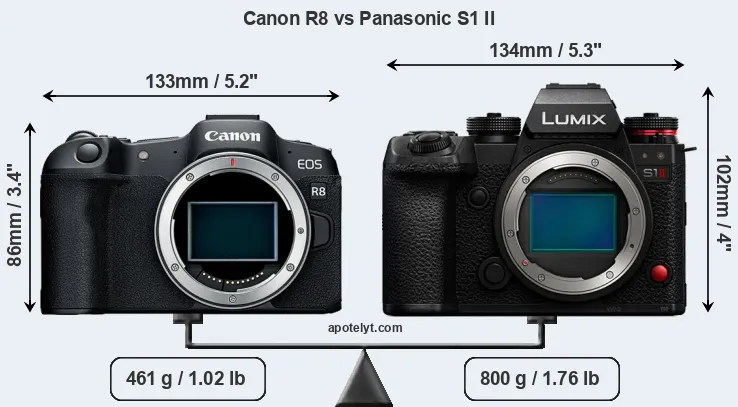 Size Canon R8 vs Panasonic S1 II