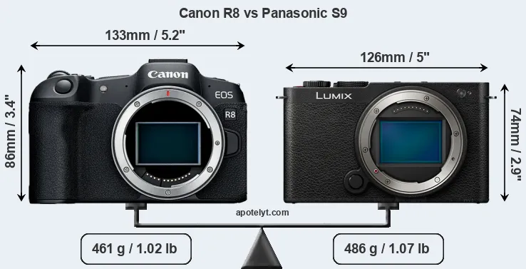 Size Canon R8 vs Panasonic S9