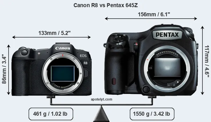 Size Canon R8 vs Pentax 645Z