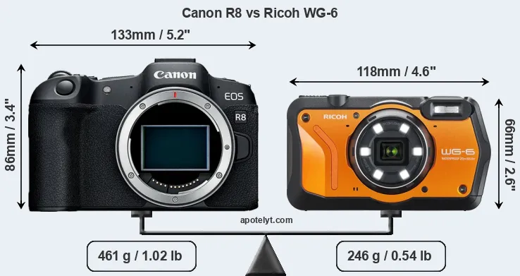 Size Canon R8 vs Ricoh WG-6