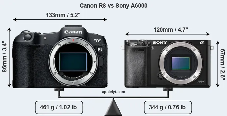 Size Canon R8 vs Sony A6000