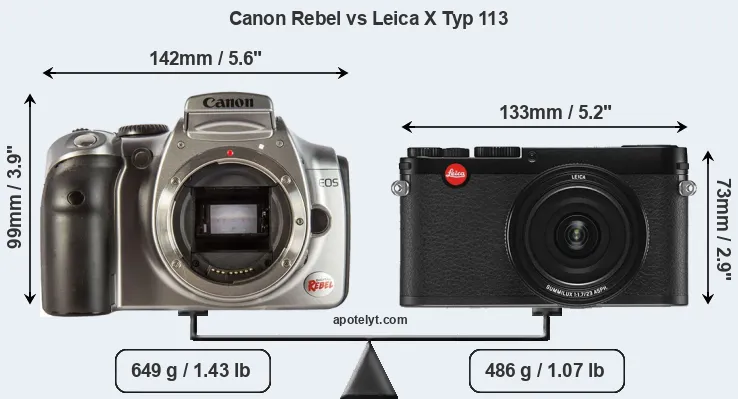 Size Canon Rebel vs Leica X Typ 113