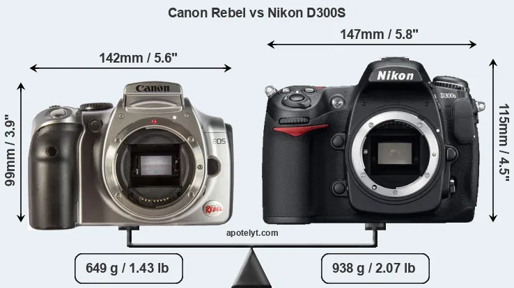 Size Canon Rebel vs Nikon D300S