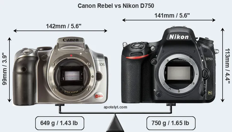 Size Canon Rebel vs Nikon D750