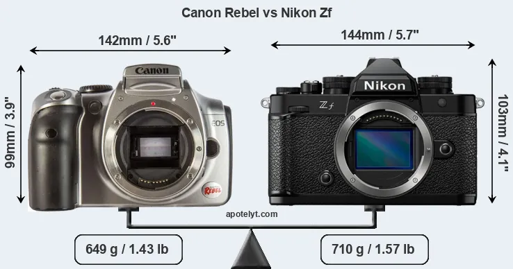 Size Canon Rebel vs Nikon Zf