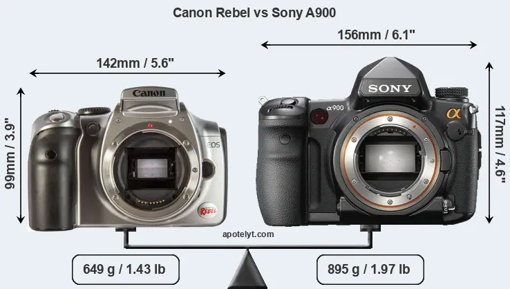 Size Canon Rebel vs Sony A900