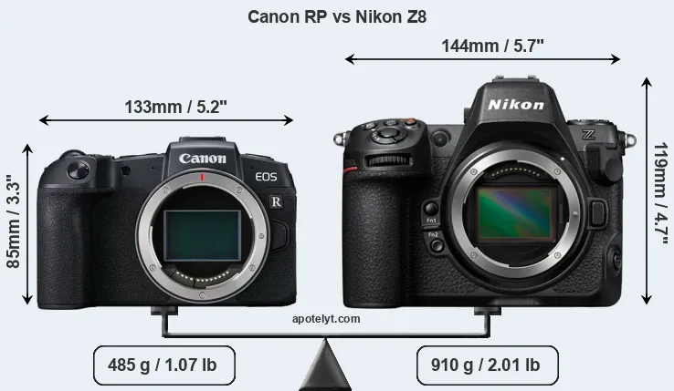 Size Canon RP vs Nikon Z8
