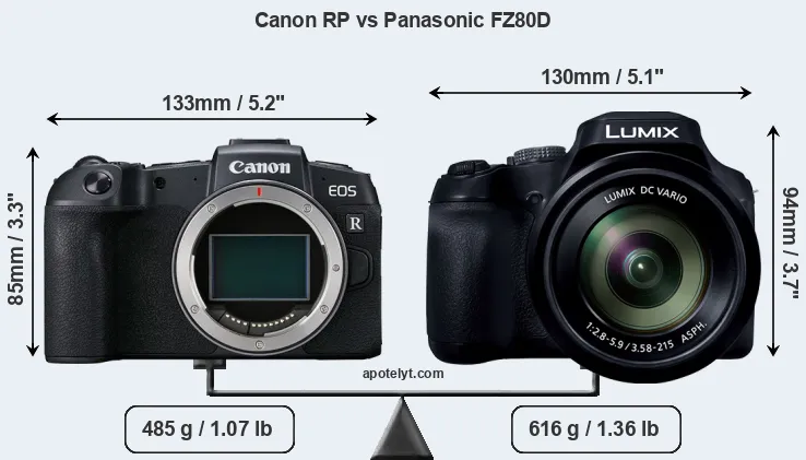 Size Canon RP vs Panasonic FZ80D