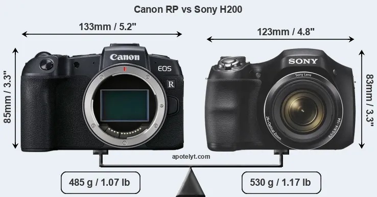 Size Canon RP vs Sony H200