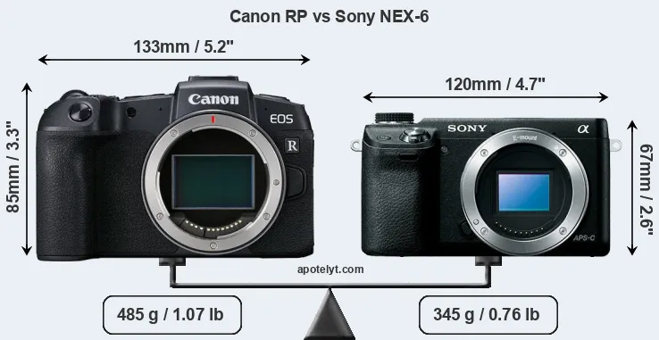 Size Canon RP vs Sony NEX-6