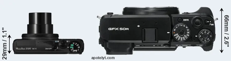 Compare S120 versus GFX 50R top