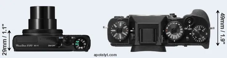 Compare S120 versus X-T2 top