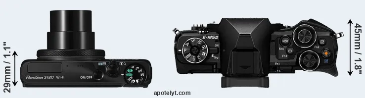 Compare S120 versus E-M5 II top
