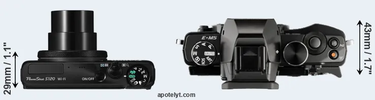 Compare S120 versus E-M5 top