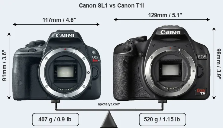 Size Canon SL1 vs Canon T1i