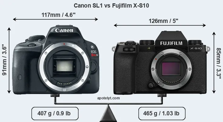 Size Canon SL1 vs Fujifilm X-S10