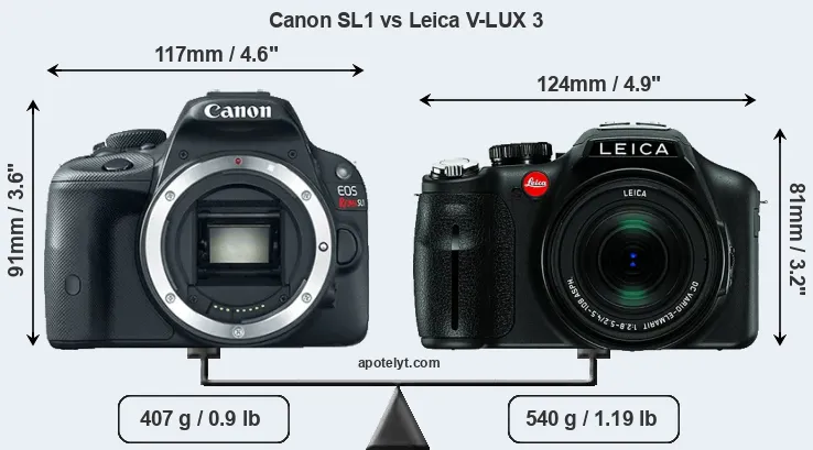 Size Canon SL1 vs Leica V-LUX 3