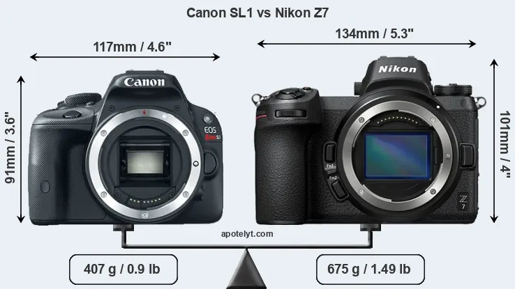 Size Canon SL1 vs Nikon Z7