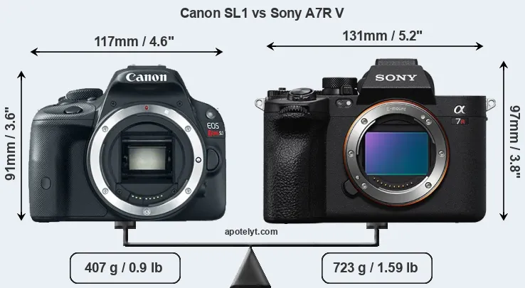 Size Canon SL1 vs Sony A7R V