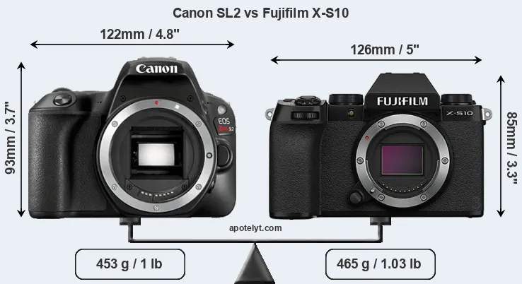 Size Canon SL2 vs Fujifilm X-S10