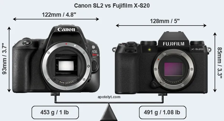 Size Canon SL2 vs Fujifilm X-S20