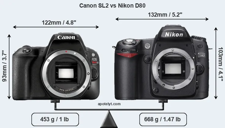 Size Canon SL2 vs Nikon D80
