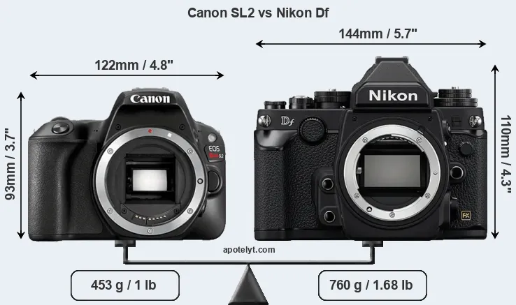 Size Canon SL2 vs Nikon Df