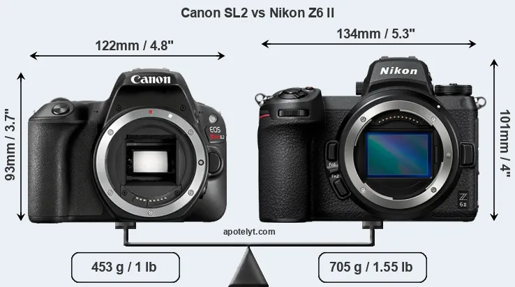 Size Canon SL2 vs Nikon Z6 II