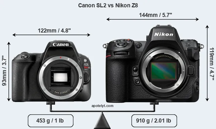 Size Canon SL2 vs Nikon Z8