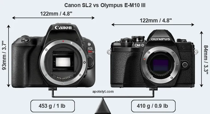 Size Canon SL2 vs Olympus E-M10 III