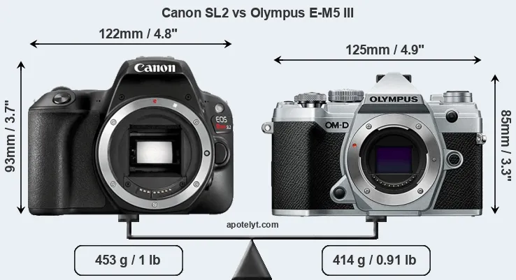 Size Canon SL2 vs Olympus E-M5 III
