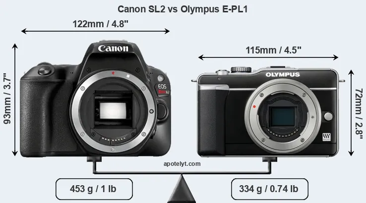 Size Canon SL2 vs Olympus E-PL1