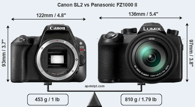 Size Canon SL2 vs Panasonic FZ1000 II