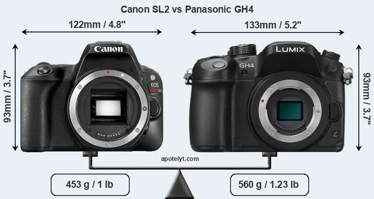 Size Canon SL2 vs Panasonic GH4