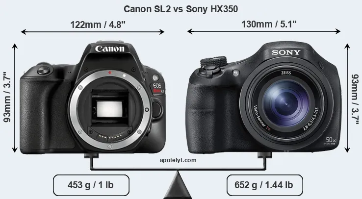 Size Canon SL2 vs Sony HX350