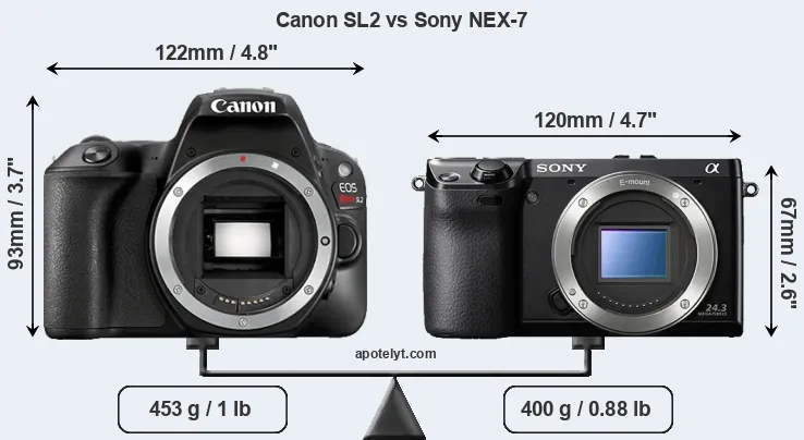 Size Canon SL2 vs Sony NEX-7