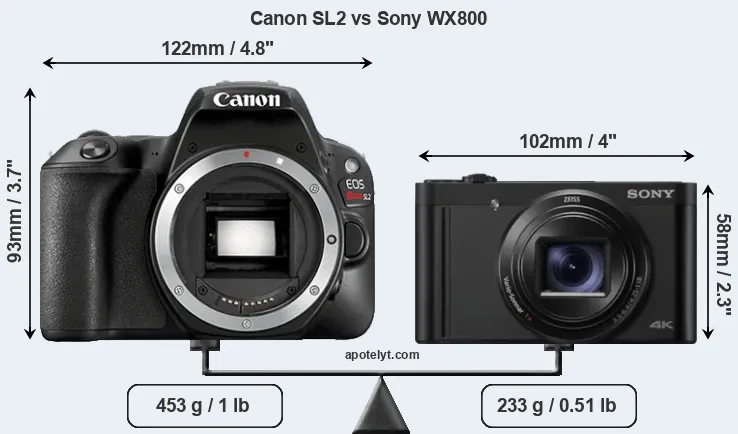 Size Canon SL2 vs Sony WX800